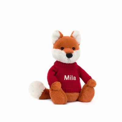 Jellycat Bashful Fox Cub with Red Jumper New Zealand | FEZQP9061